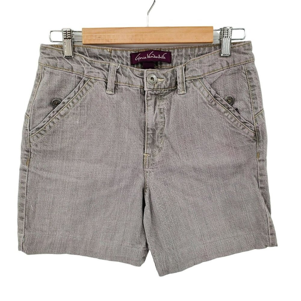 Gloria Vanderbilt Womens Gray Bermuda Denim Jean Shorts Size 8 Stretch Mid Rise